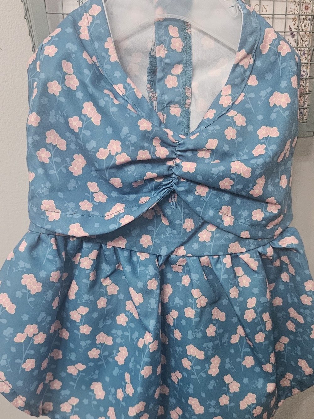 Blue Floral Dog Dress – Size S – 14" Back Length – NWT